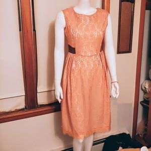 Peach Lace Dress W/ Brown Attached Side Details